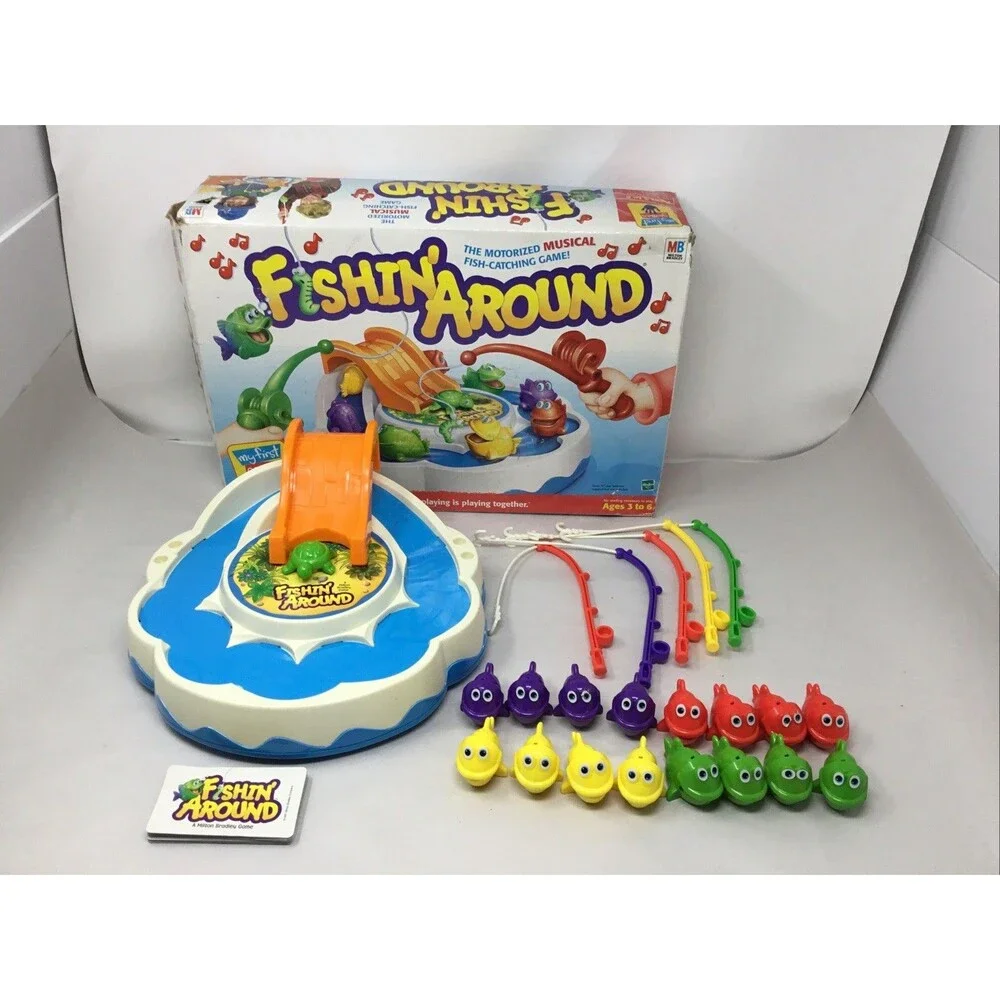 VTG 1999 Fishin' Around Game Milton Bradley Missing 2 Cards Extra Poles & Fish